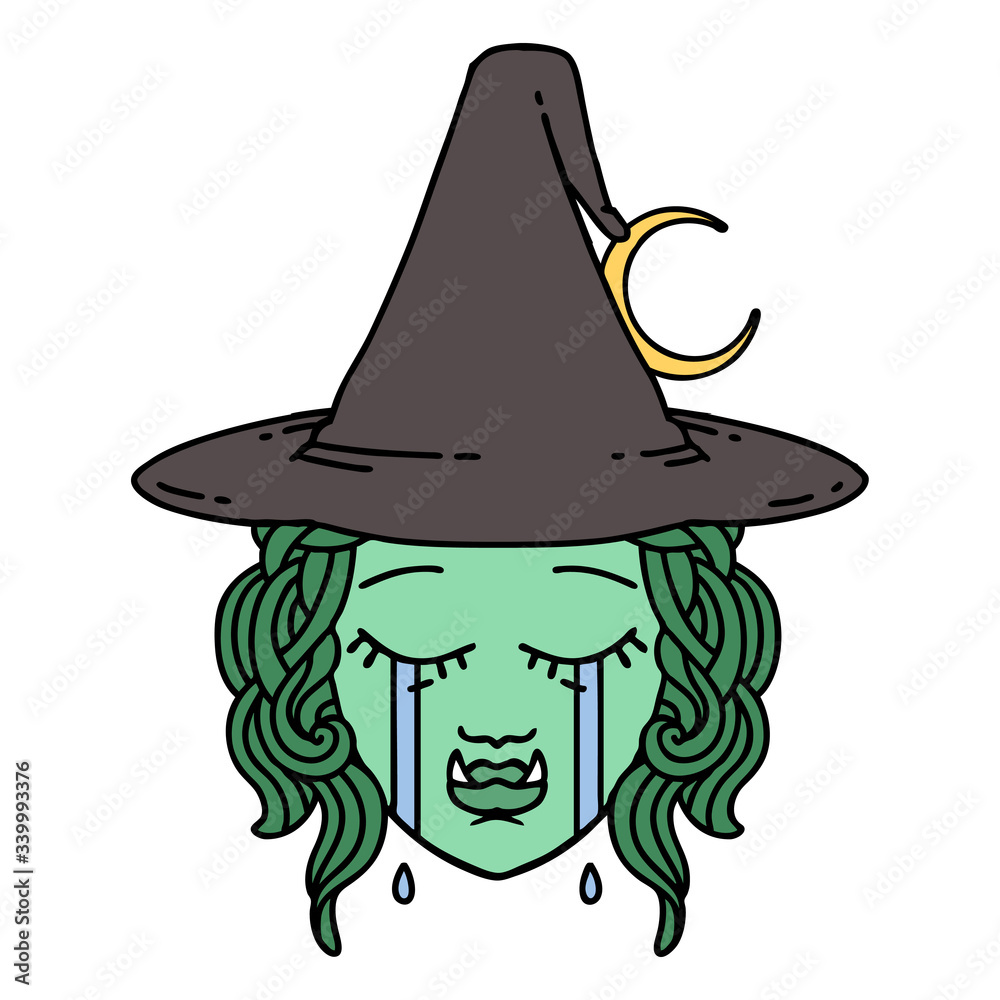 crying half orc witch character face illustration crying half orc witch character face illustration
