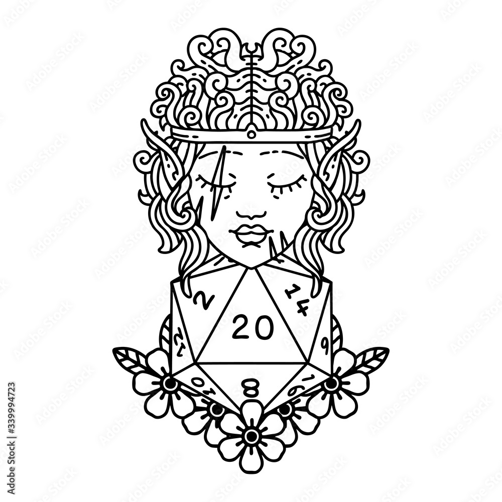 elf barbarian character with natural twenty dice roll illustration elf barbarian character with natural twenty dice roll illustration