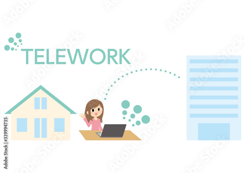 テレワークの女性のイラスト