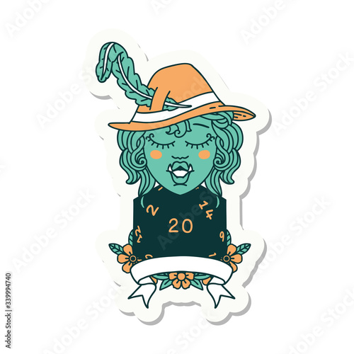half orc bard with natural 20 dice roll sticker