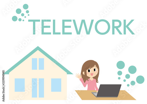 テレワークの女性のイラスト