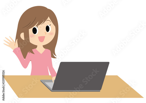リモートワークの女性のイラスト