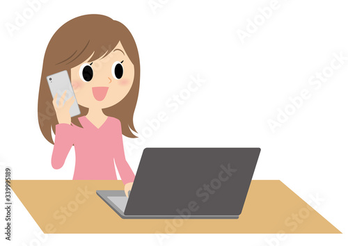 リモートワークの女性のイラスト