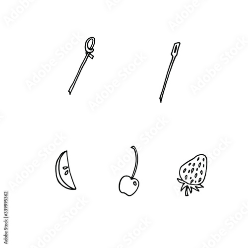 Set of cocktail decor line icon. Hand drawn ink vector illustration isolated on white background for infographic, package or menu design.