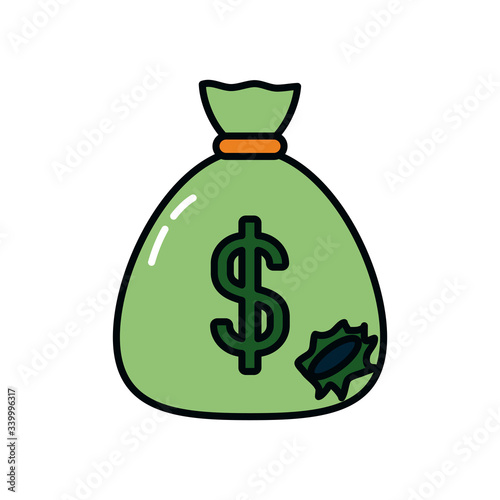 money bag with a broken, line and fill style