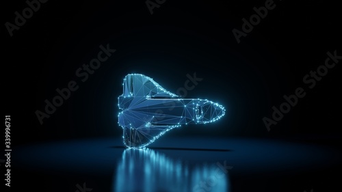Fototapeta Naklejka Na Ścianę i Meble -  3d rendering wireframe neon glowing symbol of space shuttle on black background with reflection