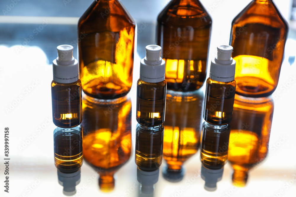 Several medical bottles made of glass Several medical bottles made of glass