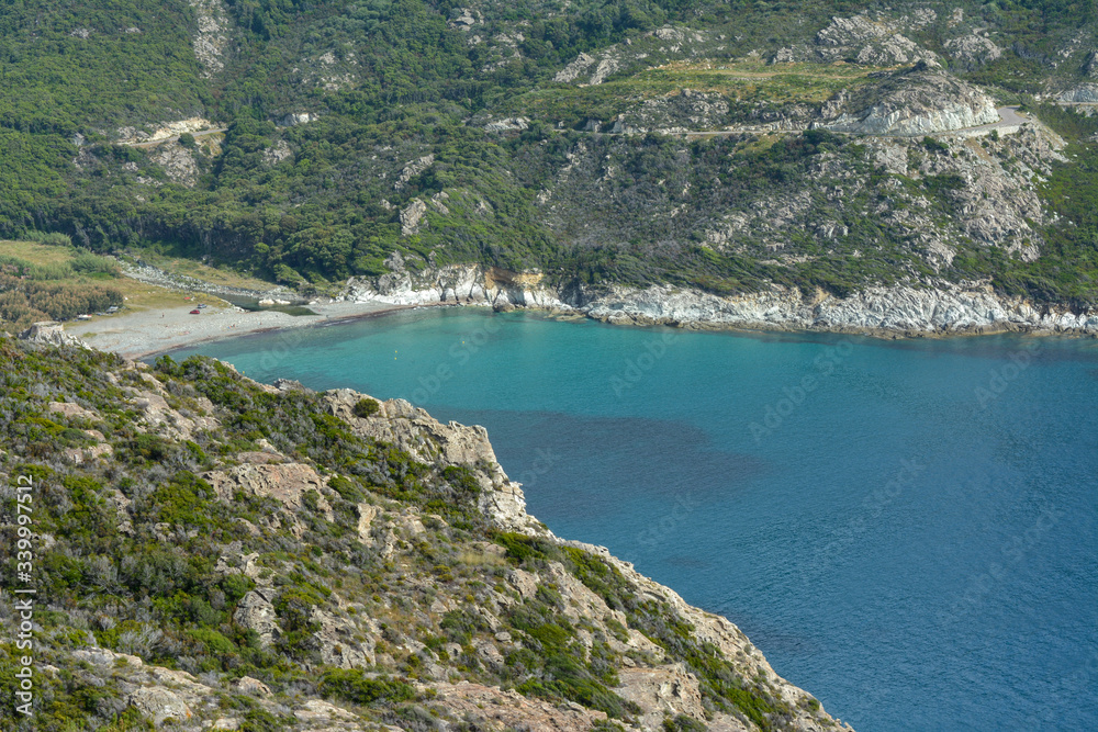 Aerial view of Marine de Giottani, Barrettali, Cap Corse. Corsica, France