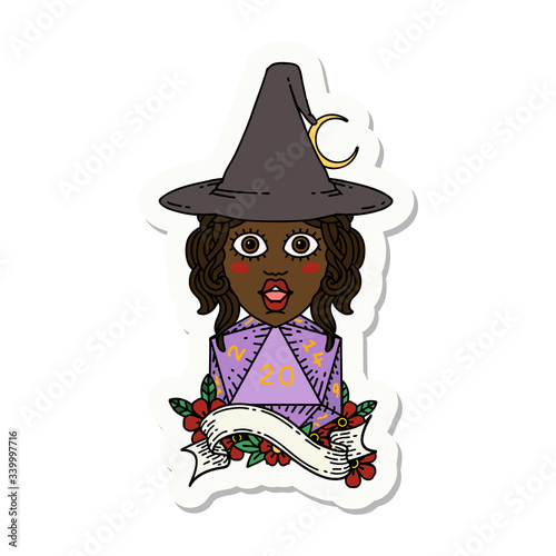 human mage with natural 20 D20 dice roll sticker