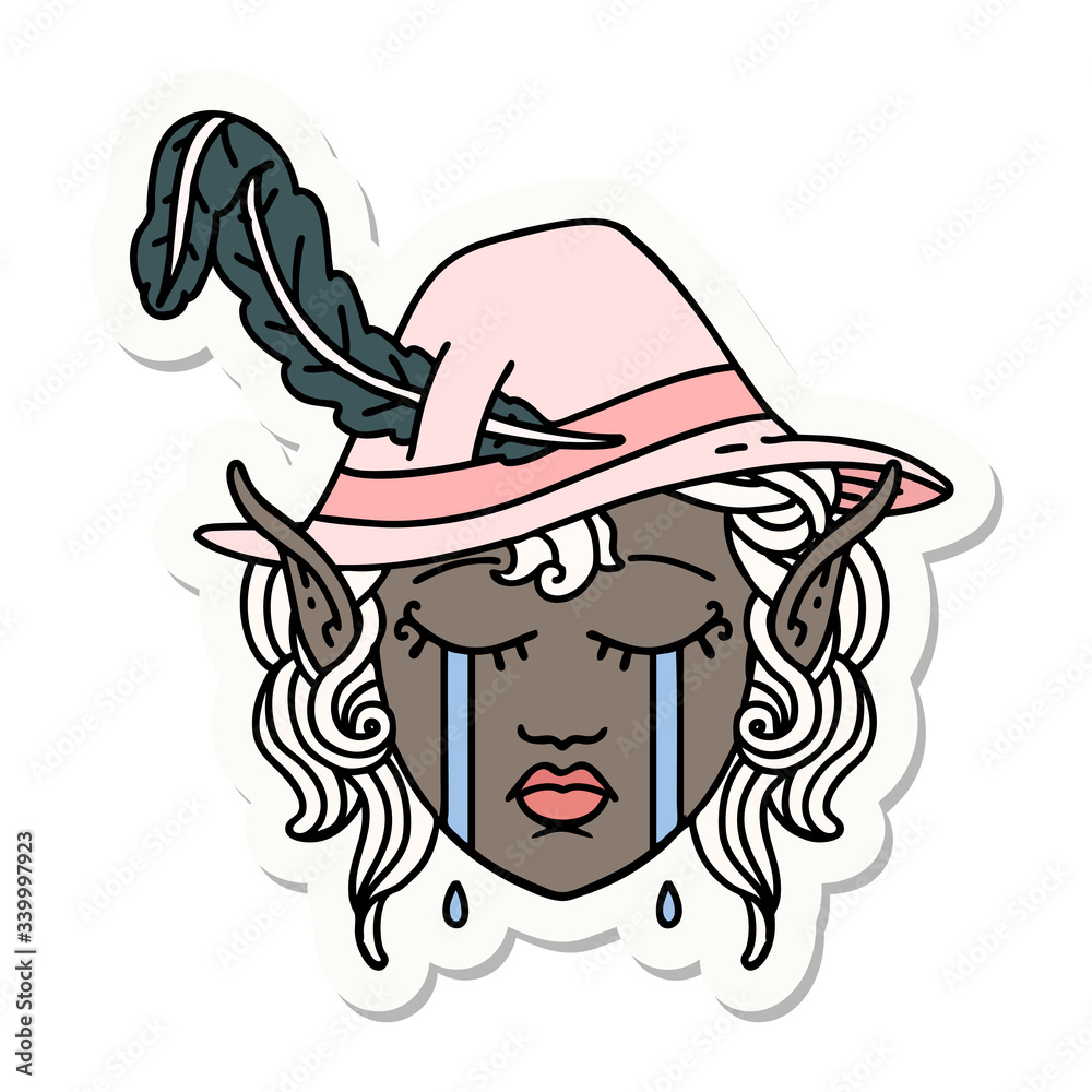 crying elf bard character face sticker crying elf bard character face sticker