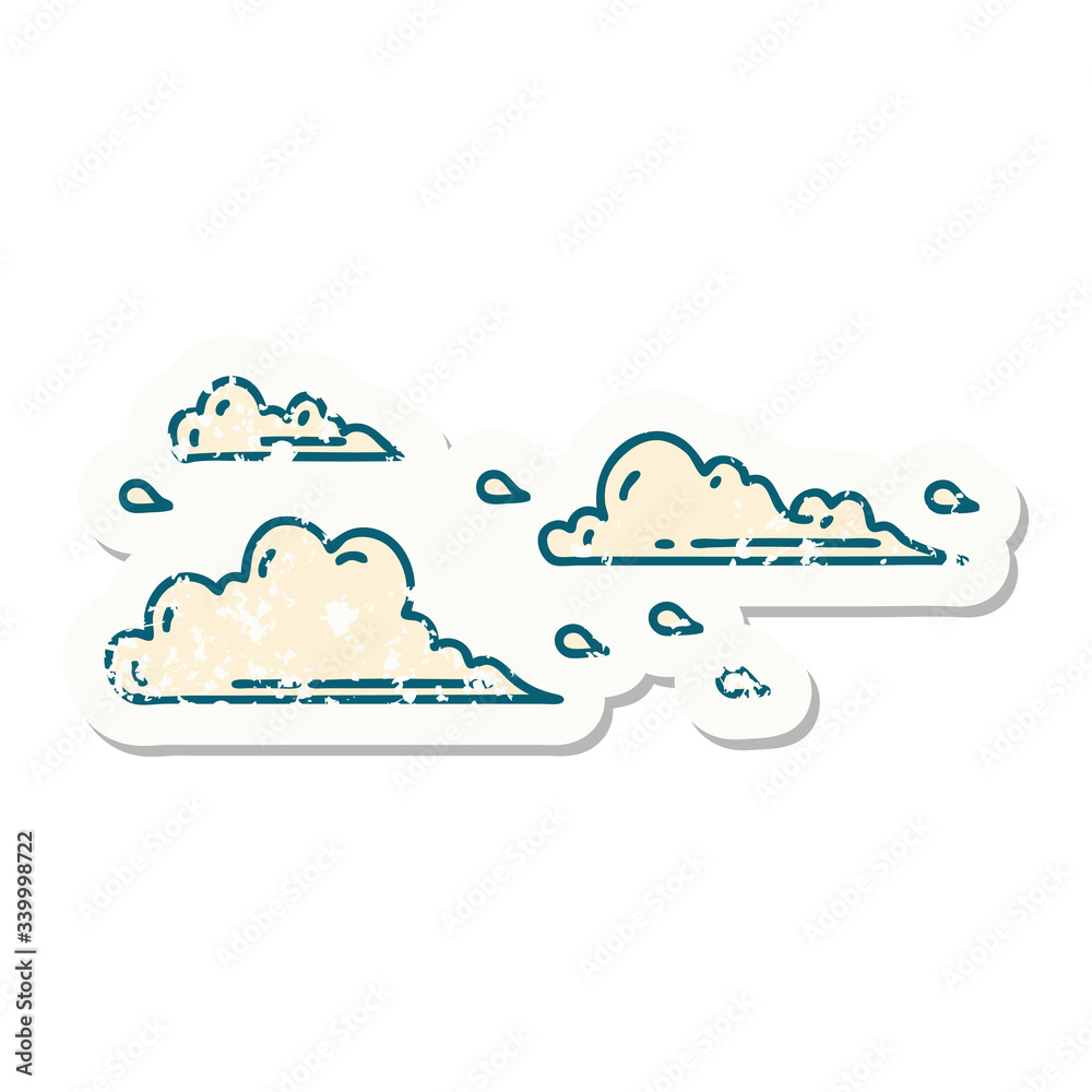grunge sticker of tattoo style floating clouds