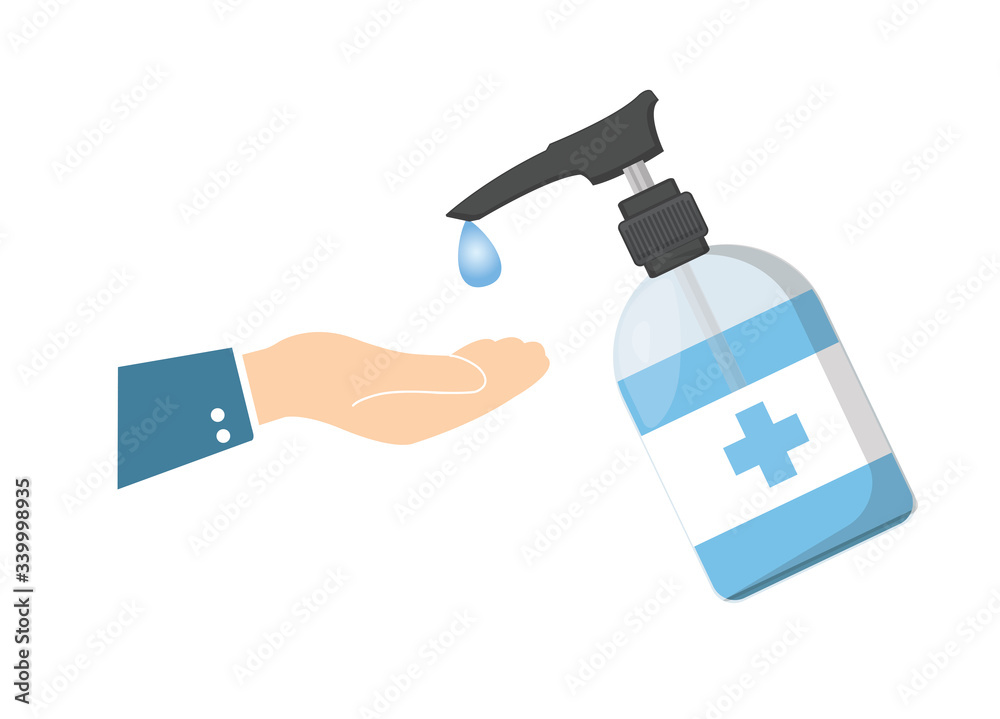 Clean hands with alcohol gel. Killing virus. Hands used to touch will contaminate the virus. The Corona virus concept. washing hand with Antibacterial hand sanitizer, disinfection gel symbol Clean hands with alcohol gel. Killing virus. Hands used to touch will contaminate the virus. The Corona virus concept. washing hand with Antibacterial hand sanitizer, disinfection gel symbol