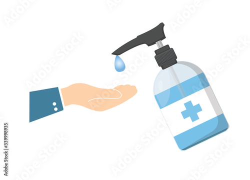 Clean hands with alcohol gel. Killing virus. Hands used to touch will contaminate the virus. The Corona virus concept. washing hand with Antibacterial hand sanitizer, disinfection gel symbol