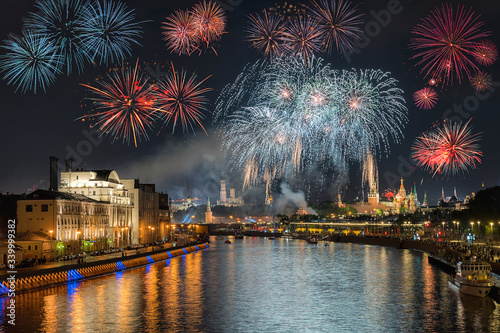 Firework in Moscow in honor of the victory over the Great war on 9th May 2019.