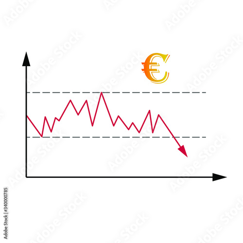 Market diagram of trade rate or price trend changing. Illustration of falling of the price of national European Union currency euro