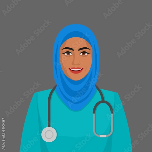 Smiling doctor muslim woman ith stethoscope
