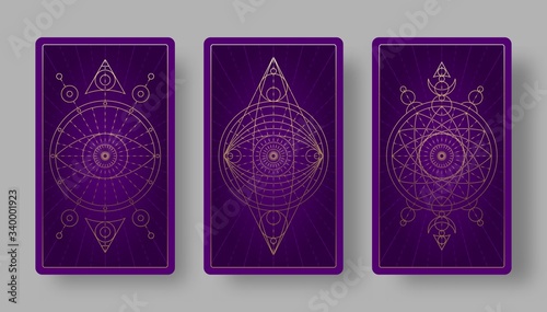 Tarot cards back set with mystical symbols.