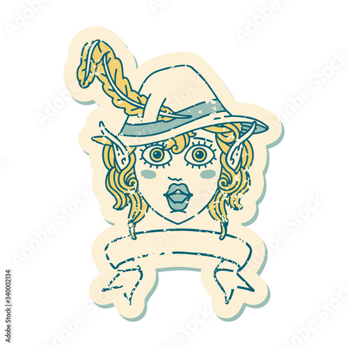 elf bard character face with banner illustration