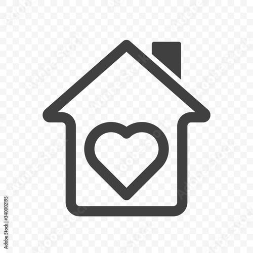 Home icon. Image of a house with a chimney. The heart is inscribed inside the house. The symbol of the home. Isolated vector on a transparent background.