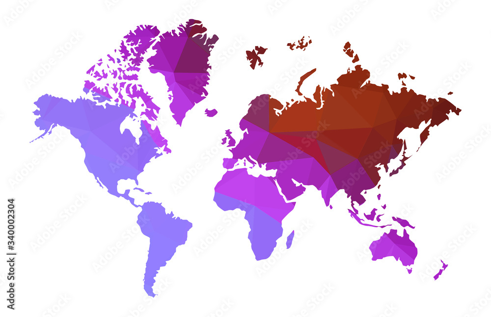 Obraz Violet-red gradient 3d low poly World map on white background