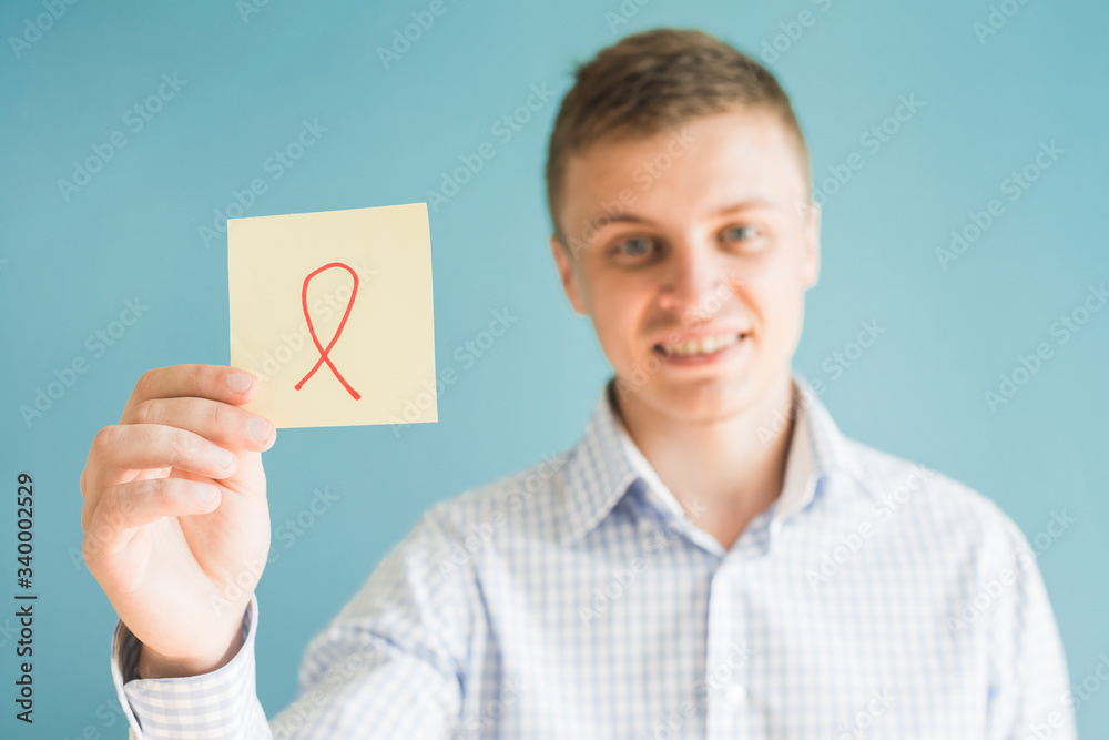 Picture icon aids awareness red ribbon in her hand Picture icon aids awareness red ribbon in her hand