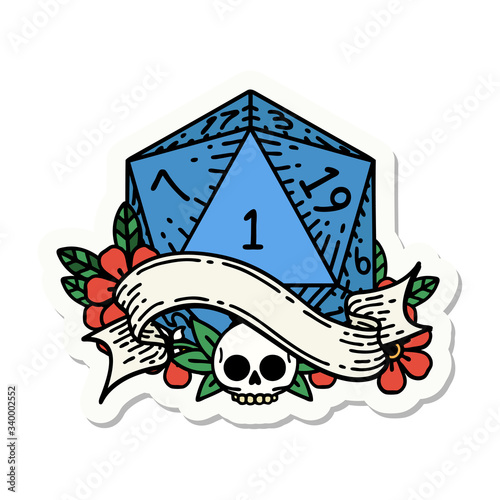 natural one d20 dice roll sticker