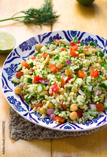Bulgur Wheat With Vegetables.Tabbouleh, tabouleh salad Recipes
