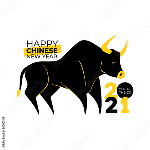 2021 Happy Chinese new Year. The year of the metal ox, Chinese traditional, means year of the ox. Brochure design template, banner, postcard. Vector illustration. Isolated on white background.
