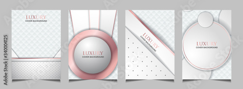 Set collection of luxury covers design template black and white with elegant rose gold. Vector layout premium vip style for books, magazines, catalogs, poster celebration, flyer anniversary, package