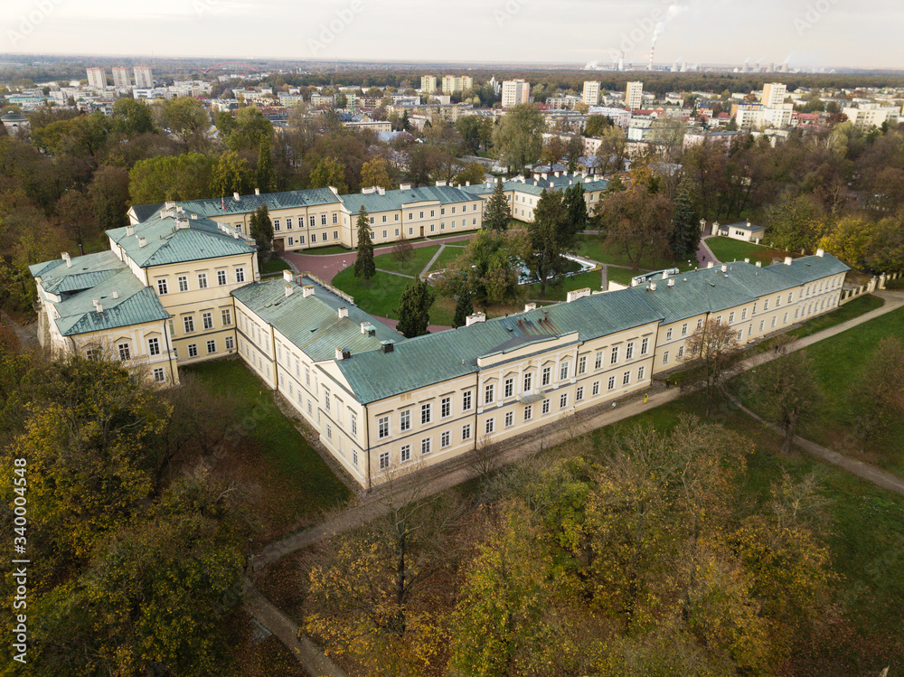 Aerial view to Czartoryski Palace in Pulawy, Poland