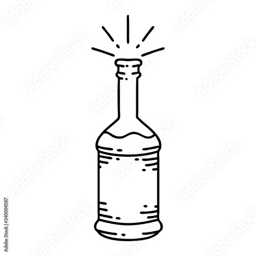 traditional black line work tattoo style beer bottle