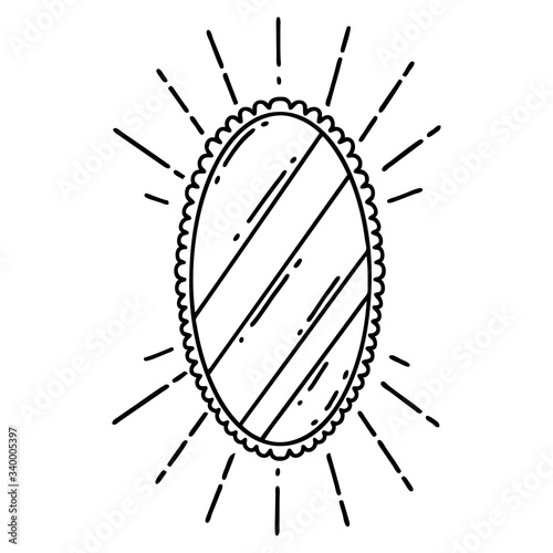 traditional black line work tattoo style shining mirror