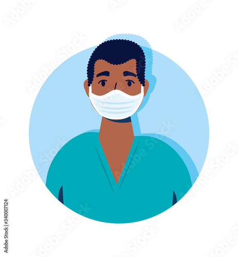 afro man using face mask character