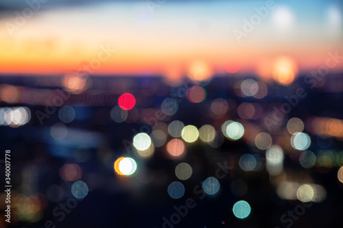 Bokeh of colorful night city lights. Night urban background.