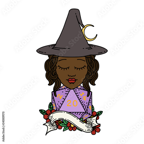 human mage with natural 20 D20 dice roll illustration