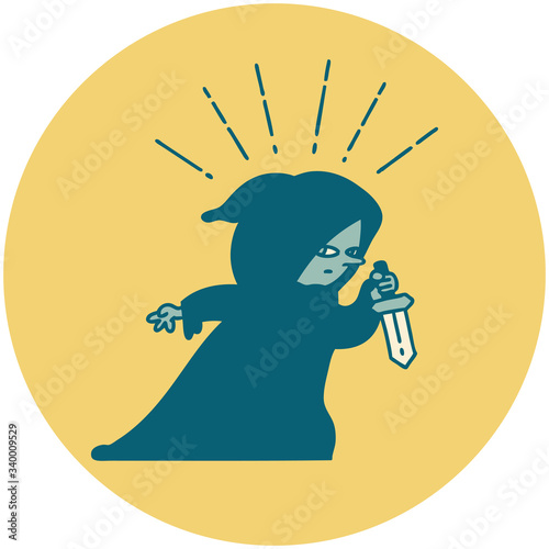 icon of tattoo style assassin with knife
