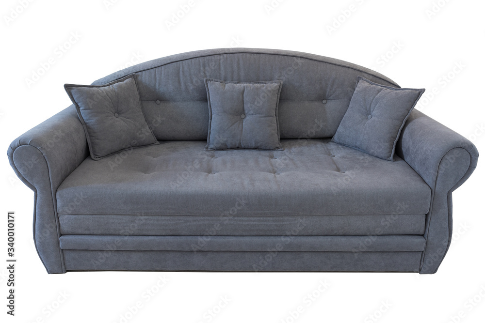 Naklejka premium Livingroom interior with grey sofa on white wall background.