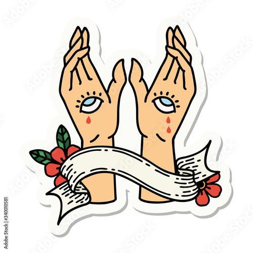 tattoo sticker with banner of mystic hands
