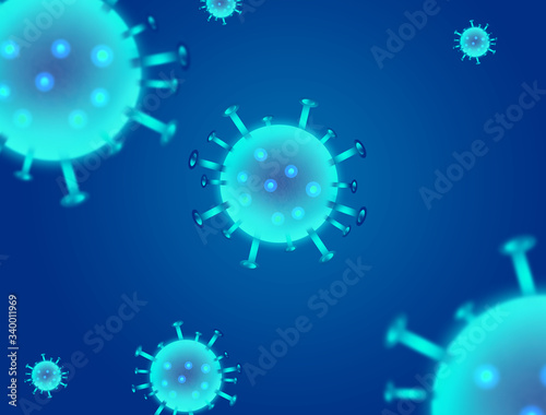 virus, coronavirus covid19 covid-19 on blue background neon, DNA, biological research 