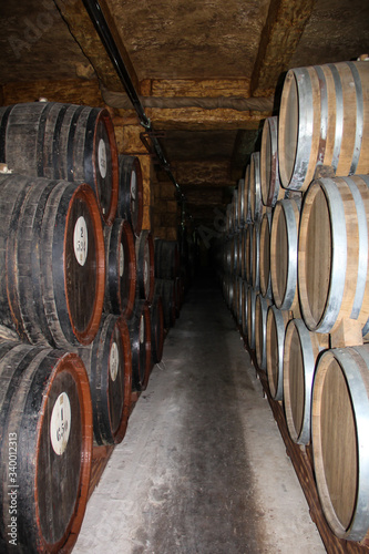 Wine barrels at a cellar 