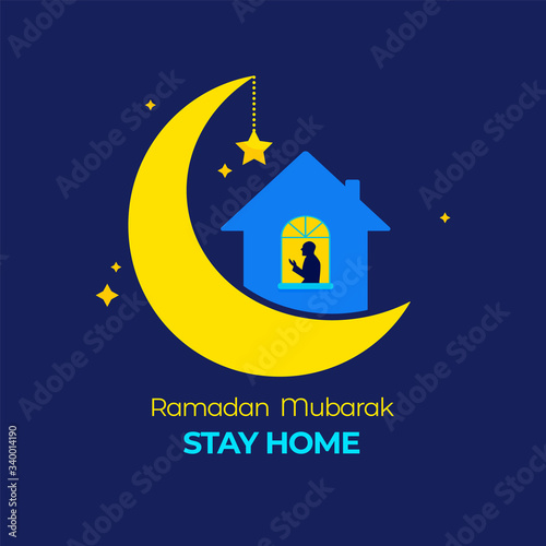  ramadan kareem stay at home in worship coronavirus protection social media illustration vector