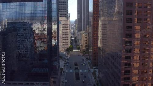 Aerial video of beautiful buildings in Downtown Los Angeles during Covid 19 Pandemic shot in cinema 4k