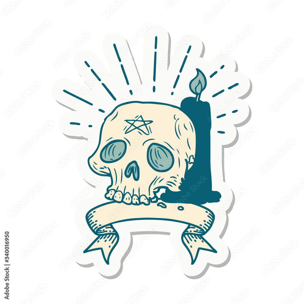 sticker of tattoo style spooky skull and candle sticker of tattoo style spooky skull and candle