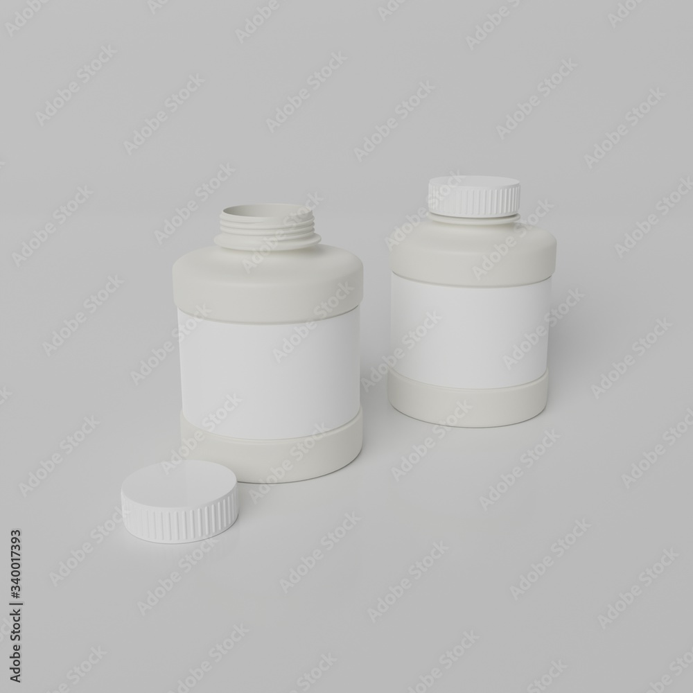 Isolated light colored plastic bottles with blank labels 3D Rendering Isolated light colored plastic bottles with blank labels 3D Rendering