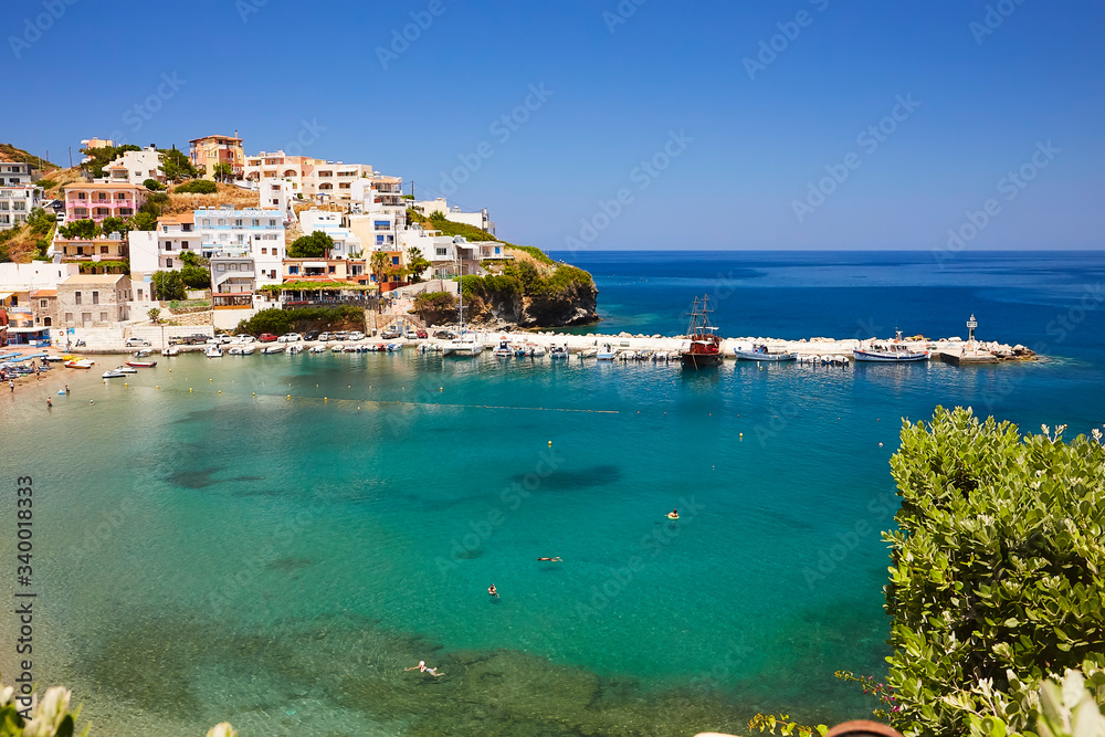 Naklejka premium BALI, THE CRETE ISLAND, GREECE - JUNE 5, 2019: The beautiful seaview to the harbour of Bali.