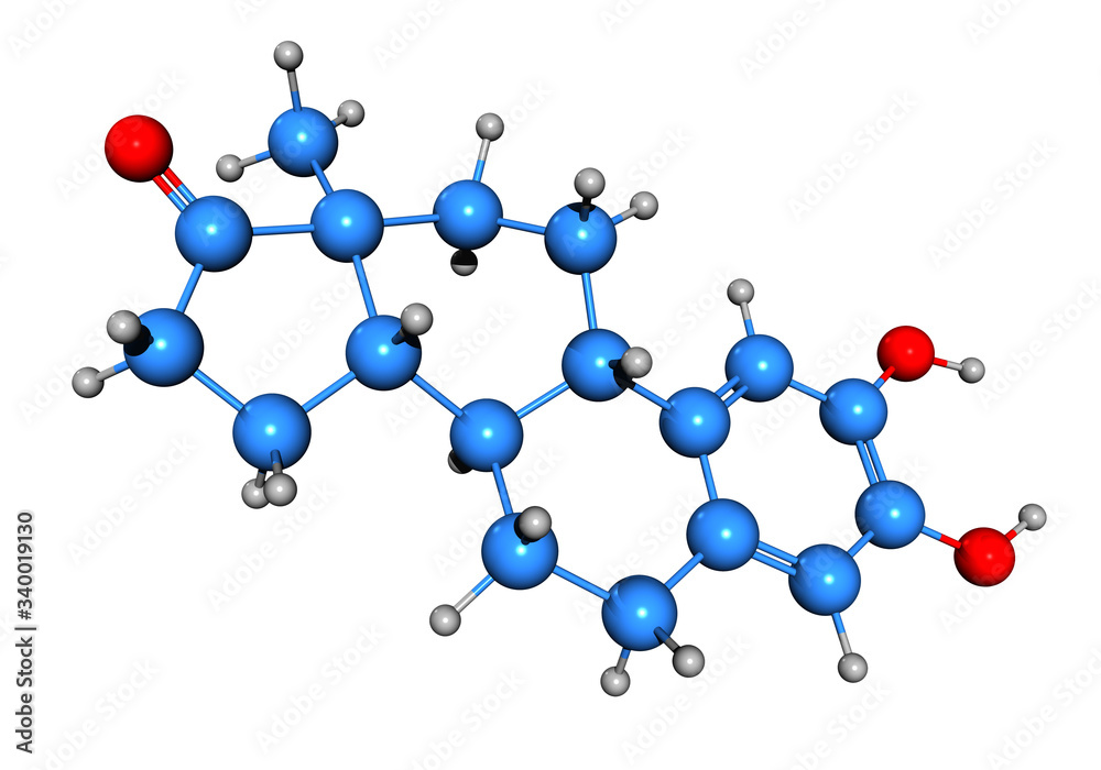 3D image of 2-hydroxyestrone skeletal formula - molecular chemical structure of 2-OHE1 isolated on white background
3D image of 2-hydroxyestrone skeletal formula - molecular chemical structure of 2-OHE1 isolated on white background