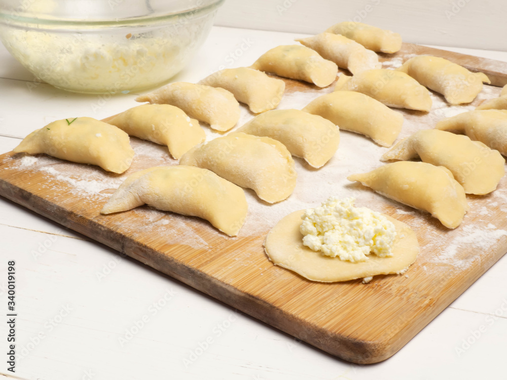 Dumplings with cottage cheese.. Varenyky, vareniki, pierogi, pyrohy.