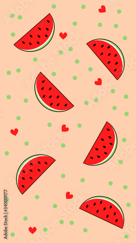 seamless background with watermelons and little hearts