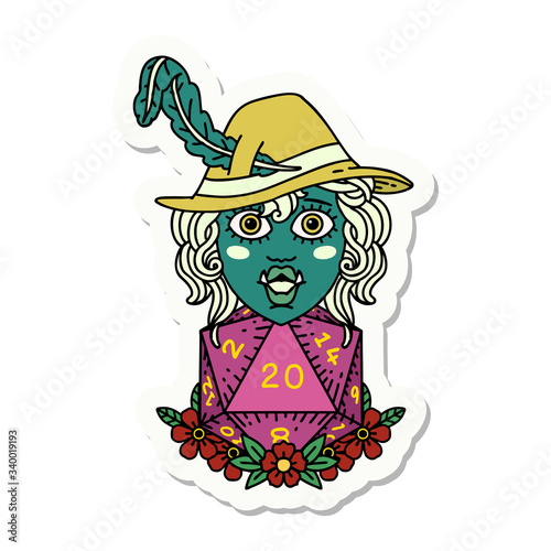 half orc bard with natural twenty dice roll  sticker