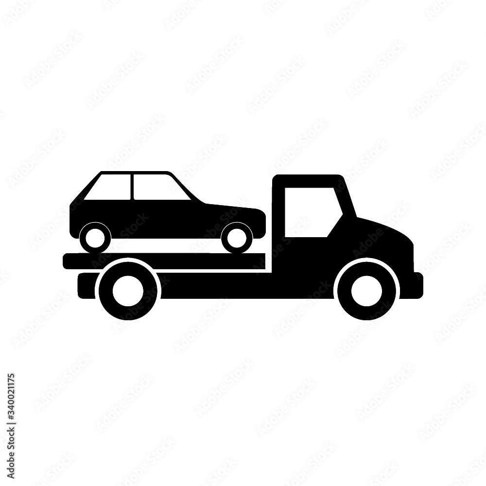 Tow truck icon, Towing truck with car sign isolated on white background Tow truck icon, Towing truck with car sign isolated on white background